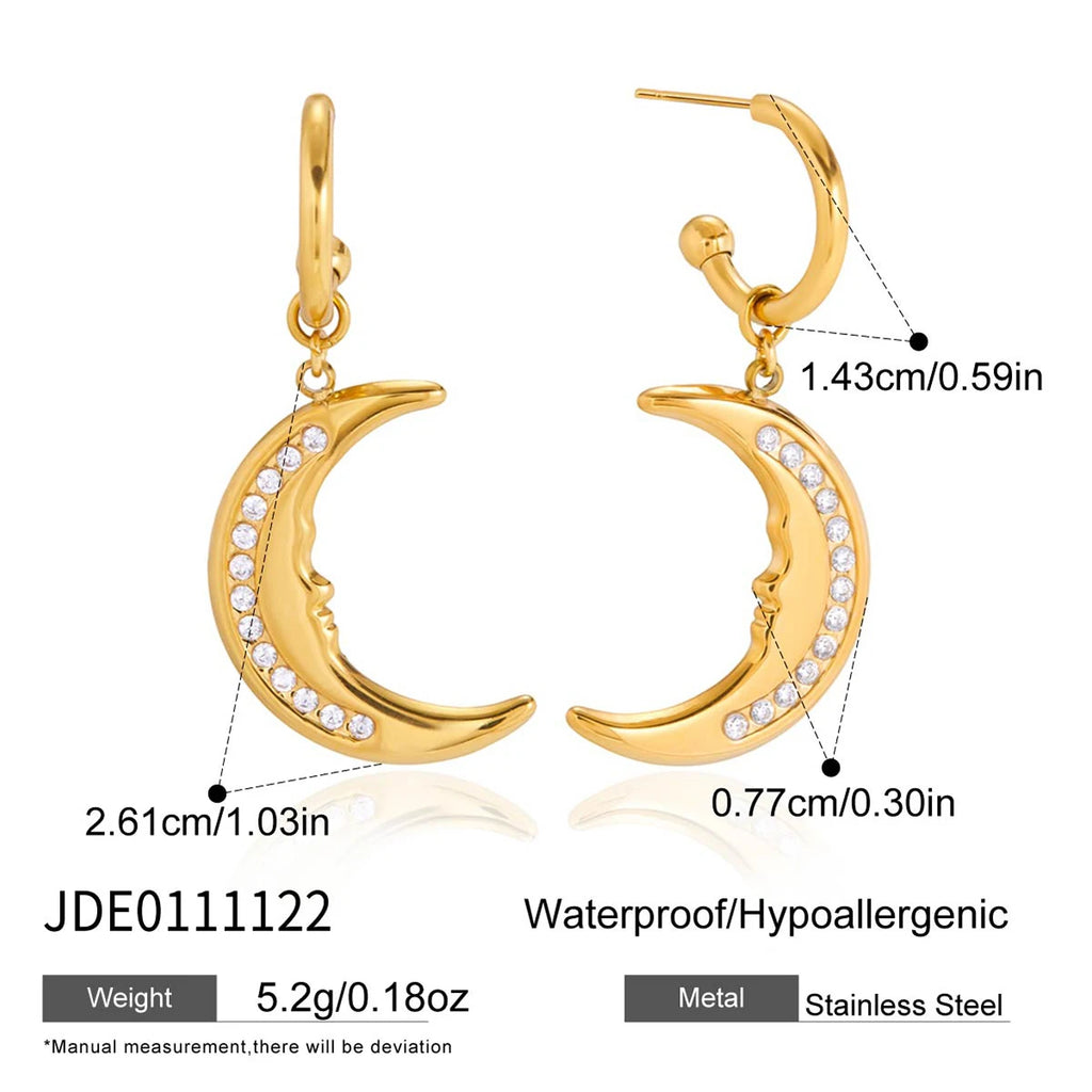 Crescent Moon Drop Earrings — Stainless Steel · PS074
