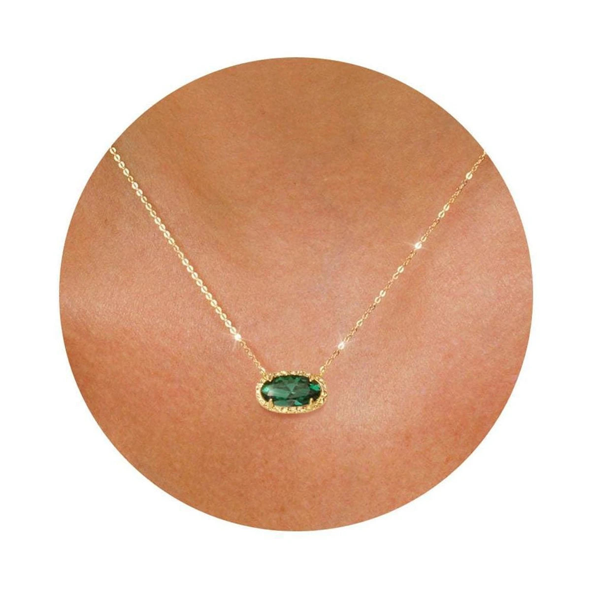 Colorful zircon necklace, natural stone, bone chain, oval, fashionable, popular, niche, personalized jewelry, gold-plated
