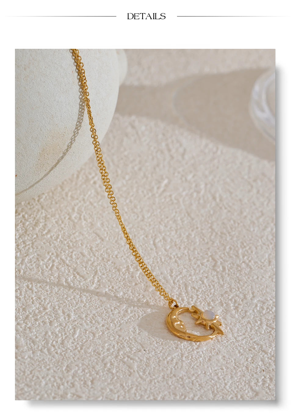 Star moon necklace in gold-plated stainless steel.