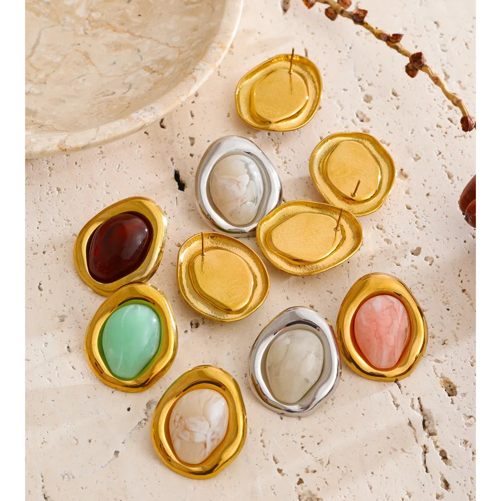 Resin Multi-Color Geometric Earrings — Stainless Steel with Resin · PS1558
