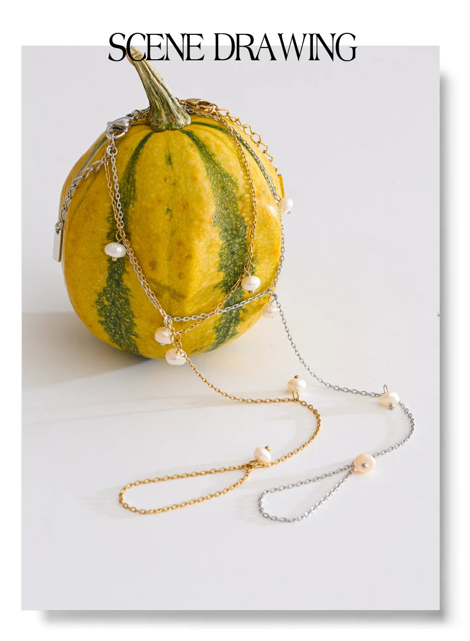 Freshwater Pearl Geometric Chain Bracelet — Gold-Plated Stainless Steel with Freshwater Pearl · PS1068