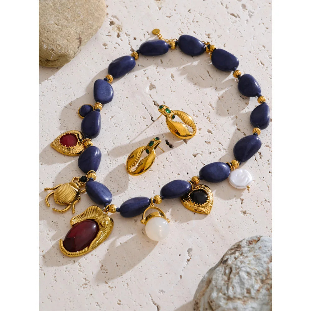 Blue Pearl Acrylic Earrings — Gold-Plated Stainless Steel with Pearl and Acrylic · PS2013