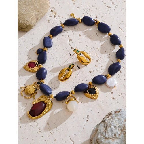 Blue Pearl Acrylic Earrings — Gold-Plated Stainless Steel with Pearl and Acrylic · PS2013