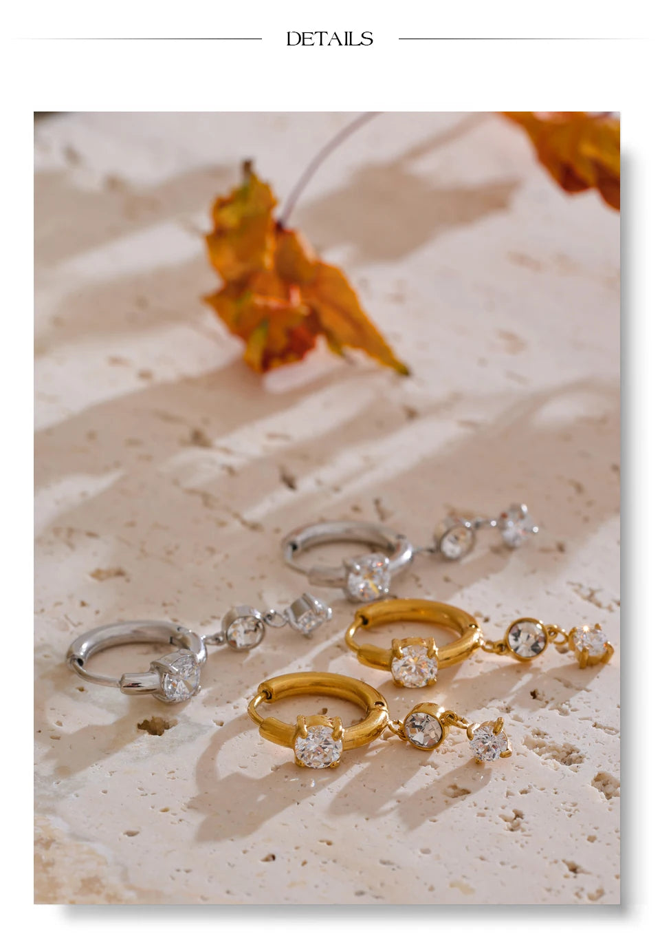 Cubic zirconia geometric earrings in gold-plated stainless steel with cubic zirconia.