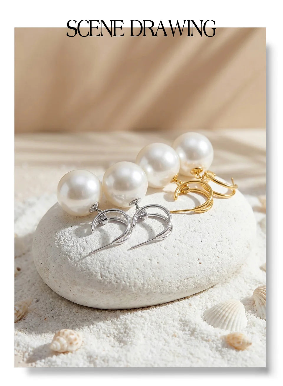 Pearl beaded geometric earrings in gold-plated stainless steel with pearl.