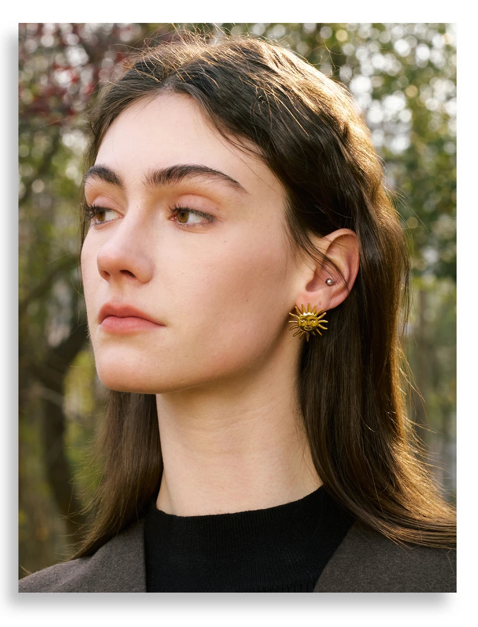 Black Sun Geometric Earrings — Gold-Plated Stainless Steel · PS1699