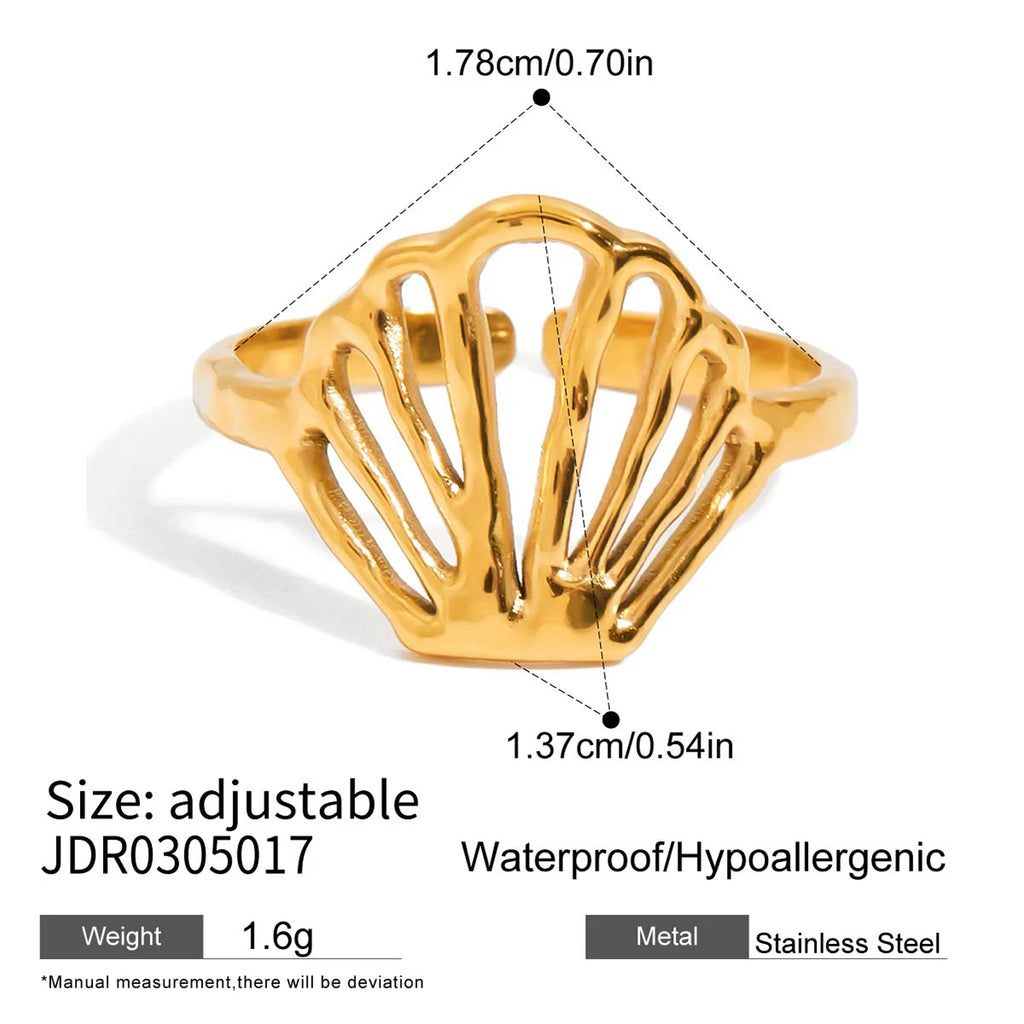 Ocean Shell Ring Stack — Stainless Steel · PS239