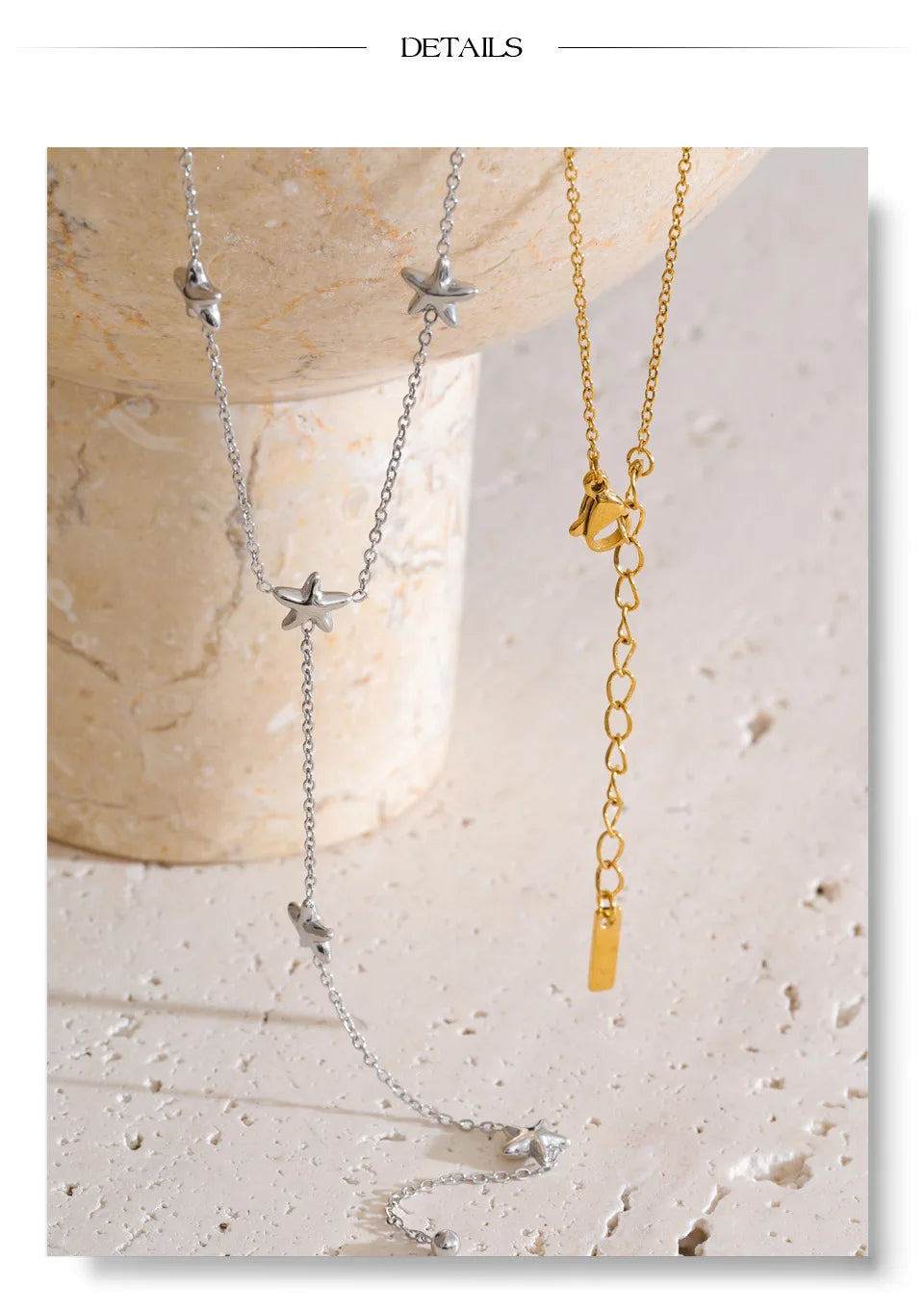 Star chain necklace in gold-plated stainless steel.