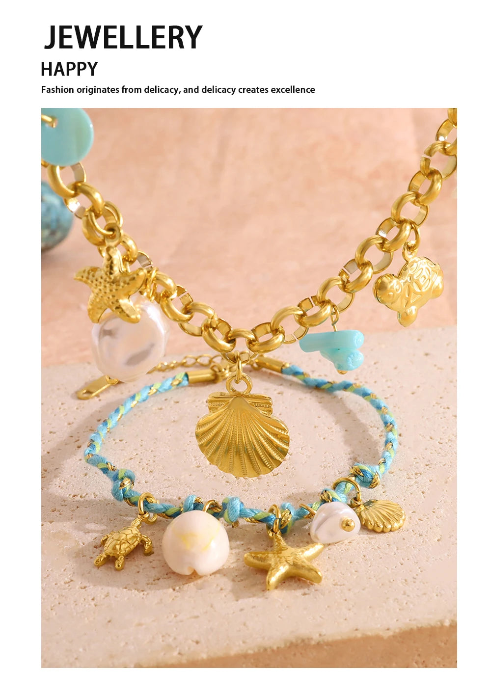 Boho Ocean Pendant Necklace Charms Vintage — 316L Stainless Steel · PS450