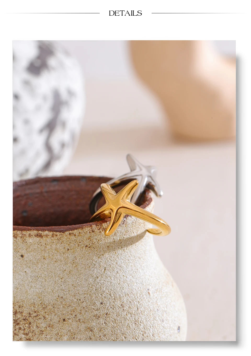 Star geometric ring in gold-plated stainless steel.