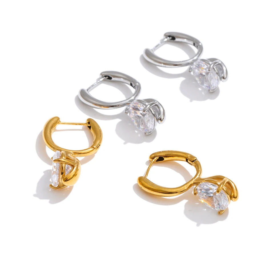 Cubic Zirconia Geometric Earrings — Gold-Plated Stainless Steel with Cubic Zirconia · PS1493