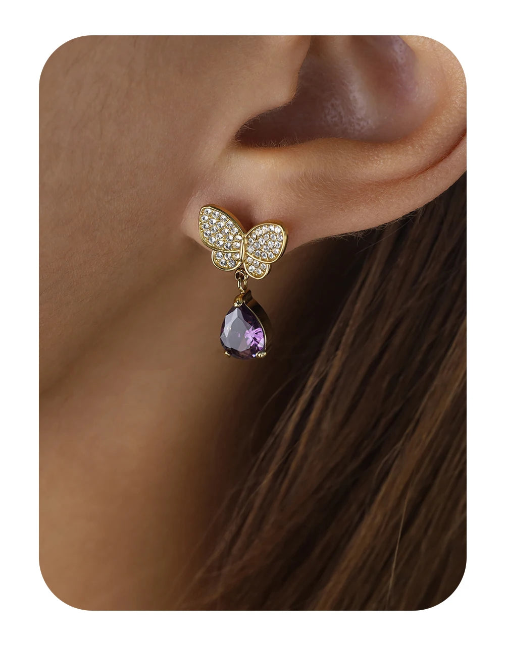 Purple Zircon Crystal Earrings — 316L Stainless Steel · PS481
