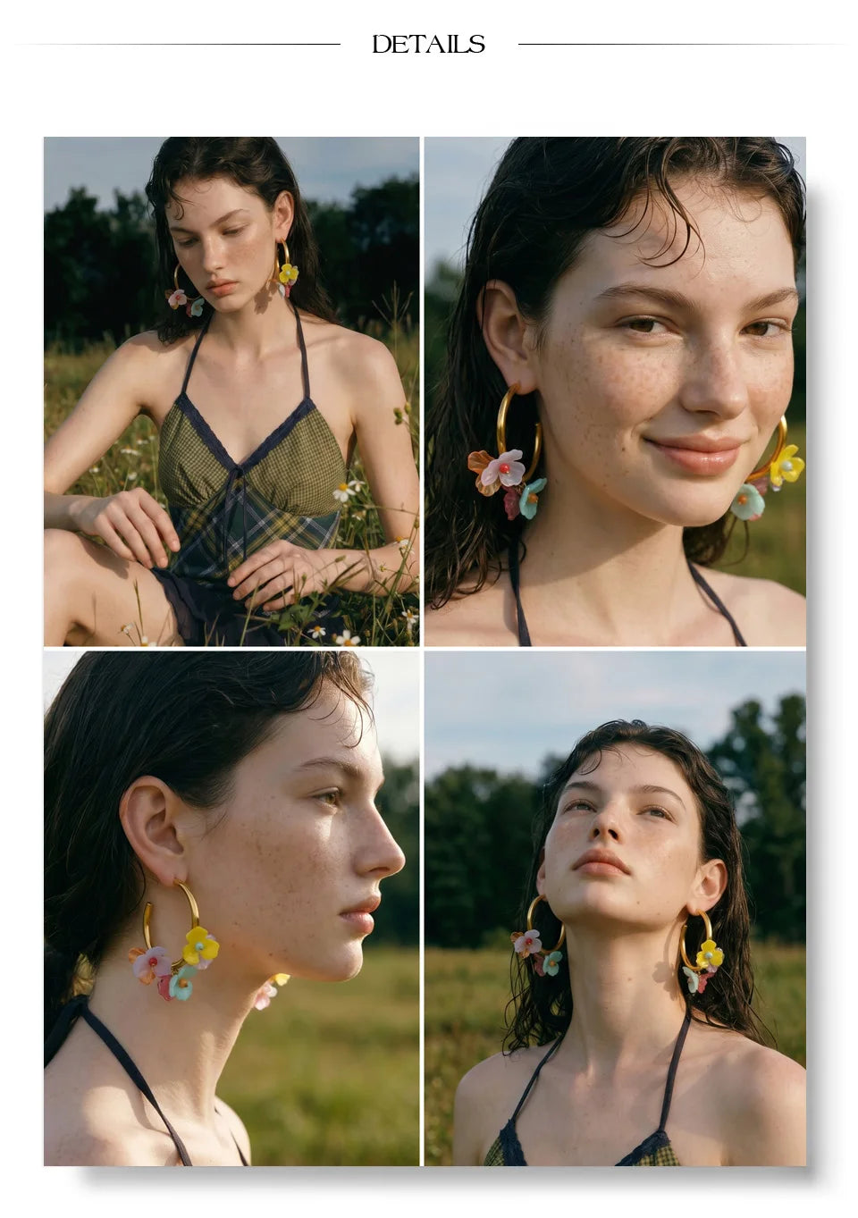 Resin flower multi-color earrings in gold-plated stainless steel with resin.