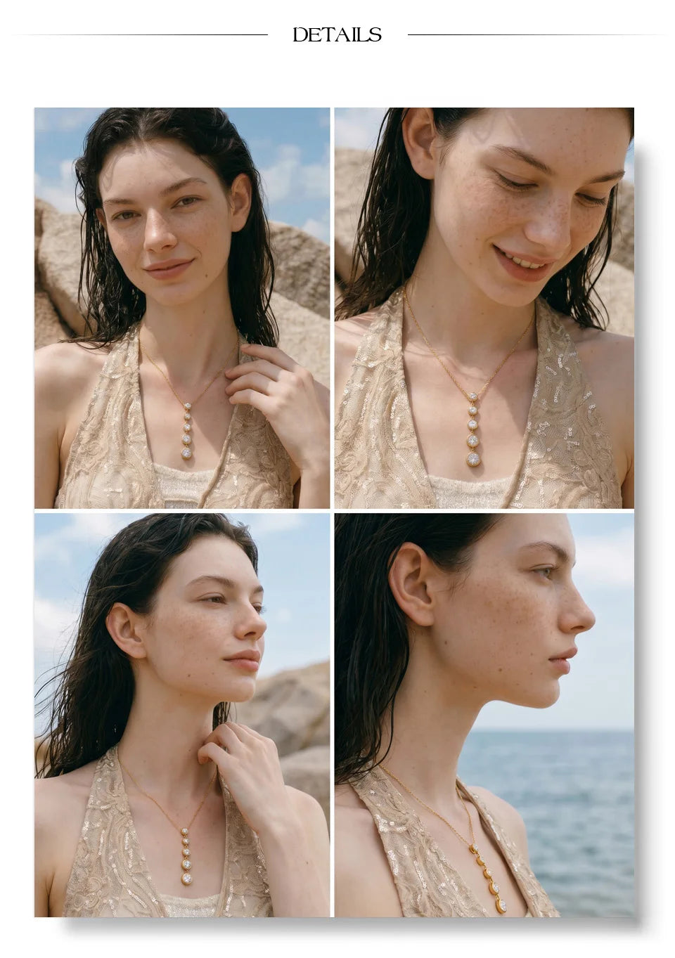 Cubic zirconia geometric chain necklace in gold-plated stainless steel with cubic zirconia.