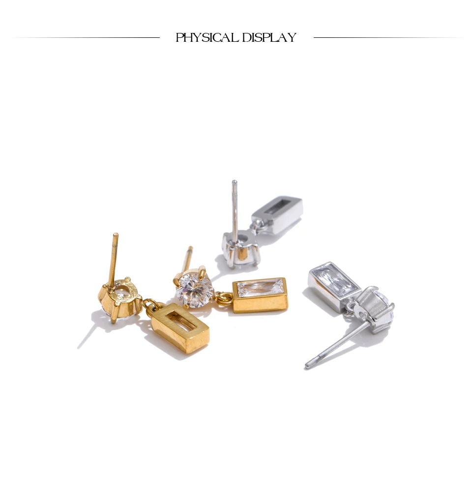 Cubic Zirconia Geometric Earrings — Gold-Plated Stainless Steel with Cubic Zirconia · PS1593