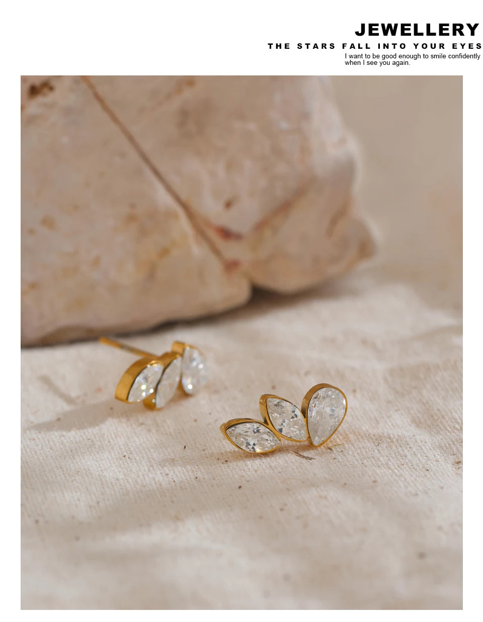 Cubic Zirconia Geometric Earrings — Gold-Plated Stainless Steel with Cubic Zirconia · PS1869