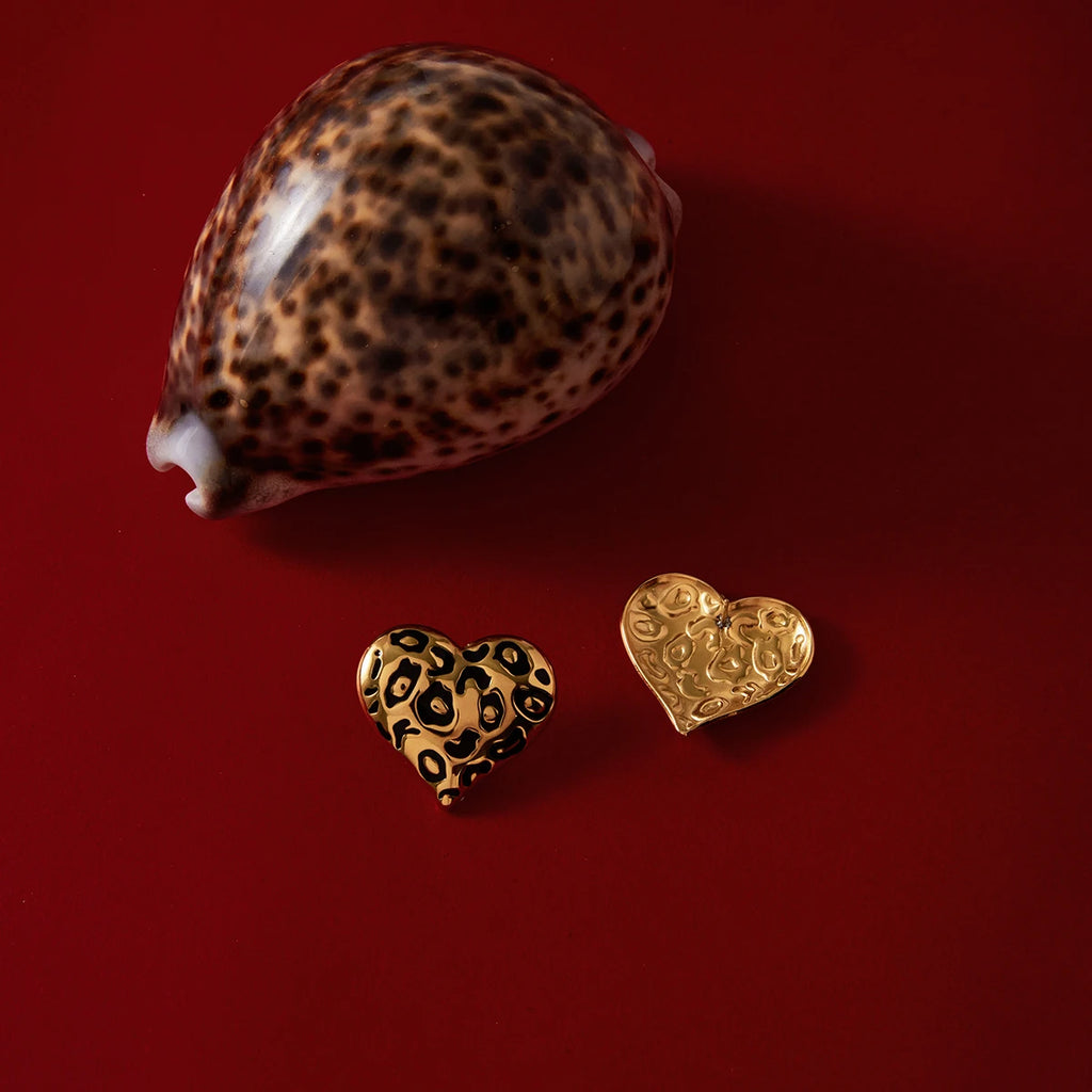 Leopard Heart Stud Earrings — Stainless Steel · PS060