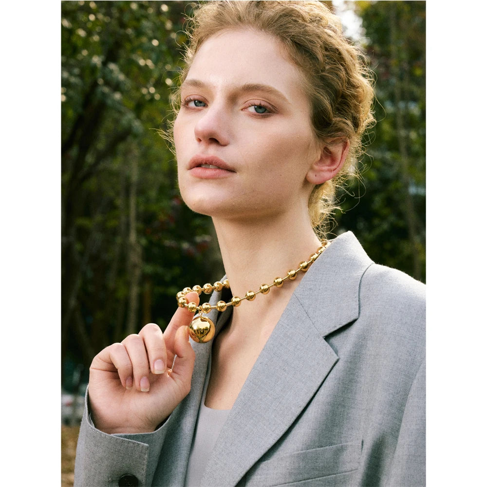 Heart star beaded necklace in gold-plated stainless steel.