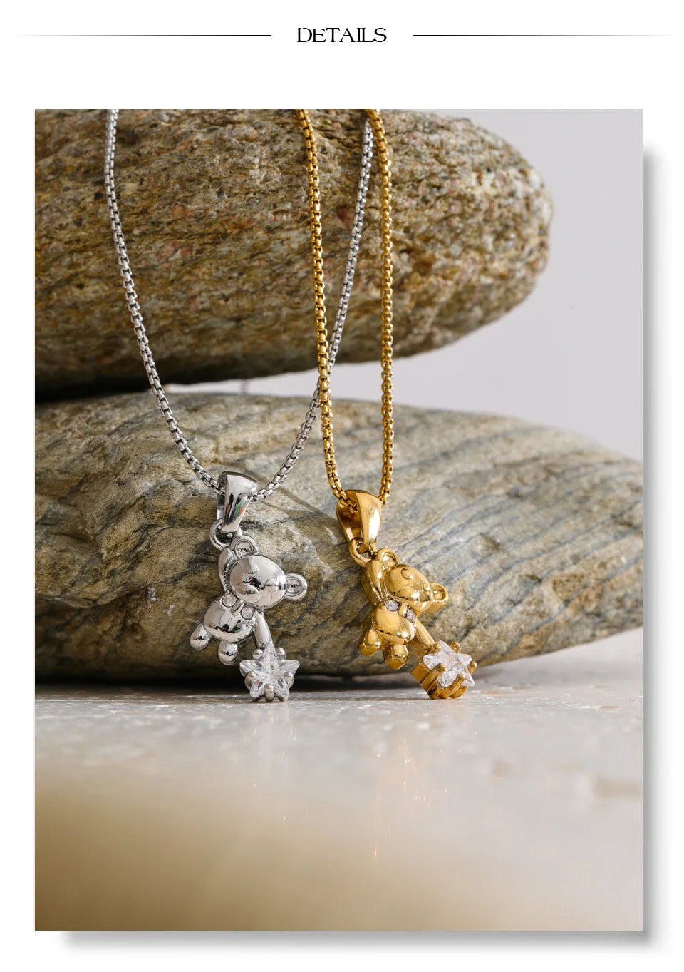 Cubic zirconia star geometric necklace in gold-plated stainless steel with cubic zirconia.