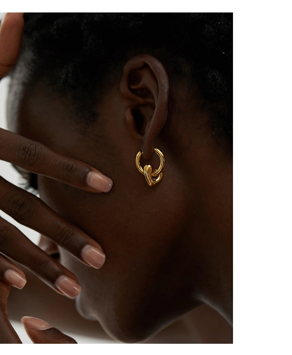 Heart star moon earrings in gold-plated stainless steel.
