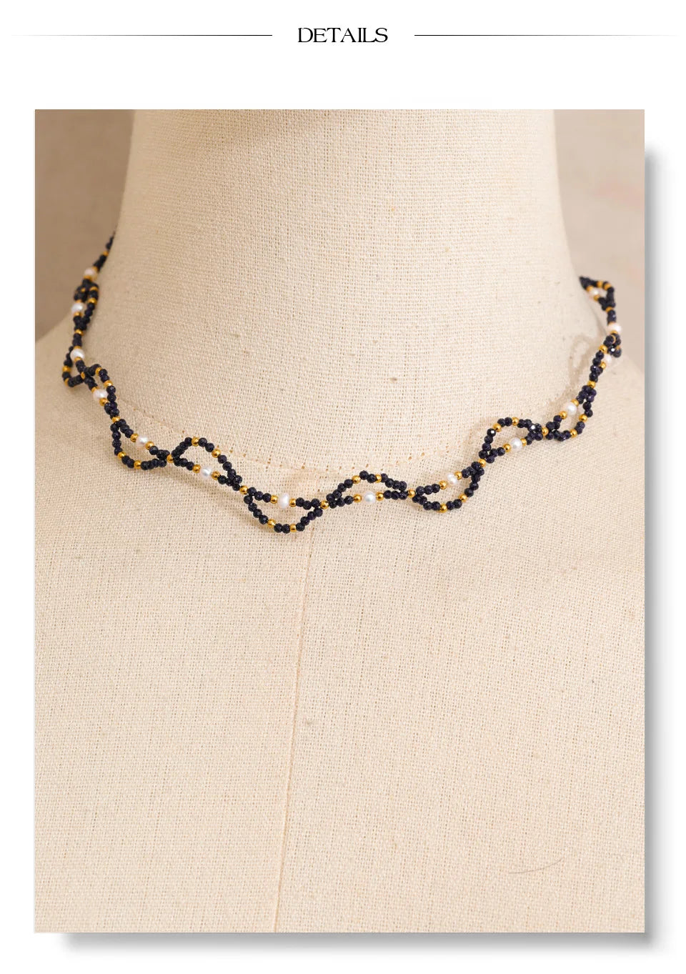 Pearl natural stone beaded necklace in gold-plated stainless steel with pearl and natural stone.