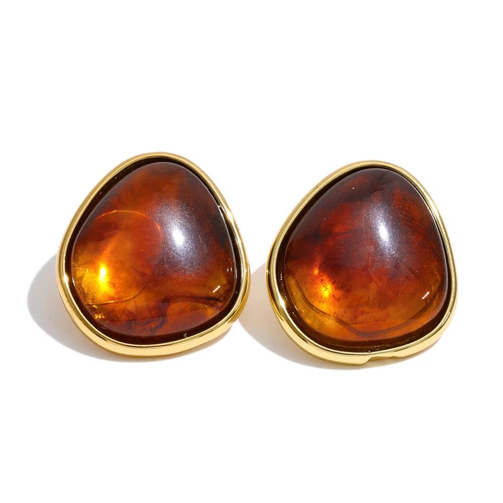 Resin acrylic multi-color earrings in gold-plated stainless steel with resin and acrylic.
