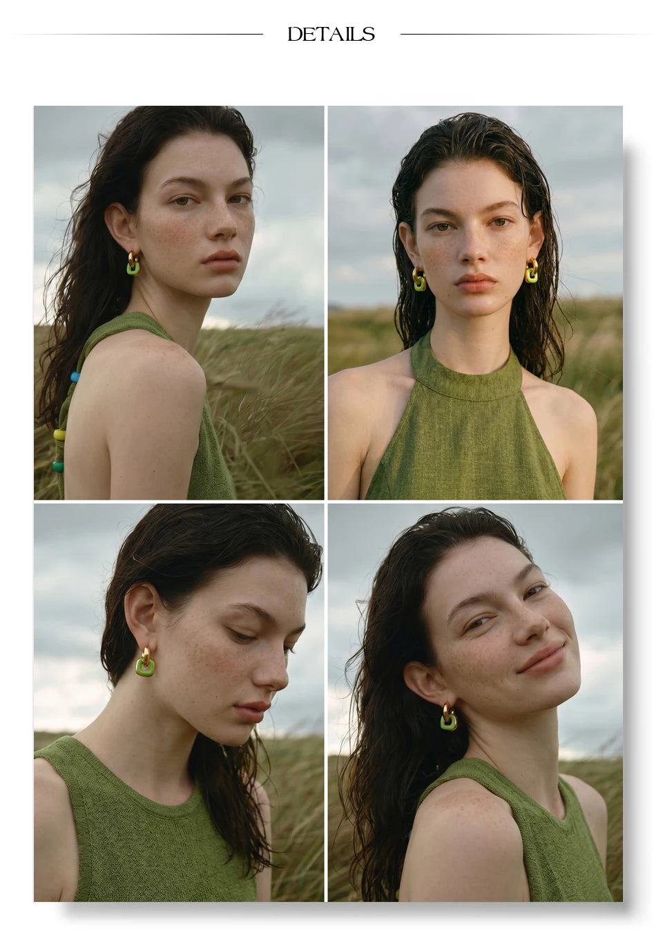 Enamel multi-color geometric earrings in gold-plated stainless steel with enamel.