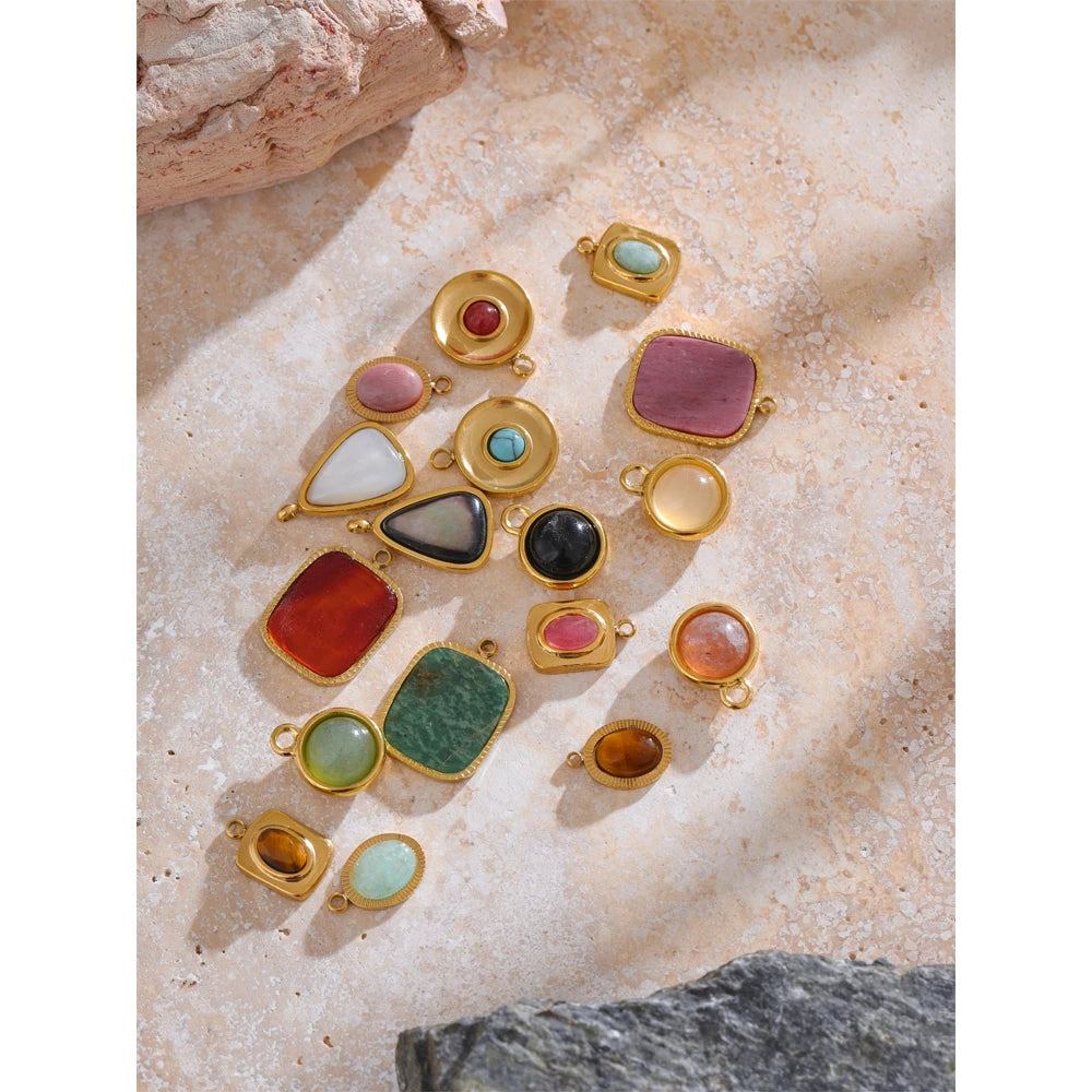 Natural Stone Geometric Earrings — Gold-Plated Stainless Steel with Natural Stone · PS1580