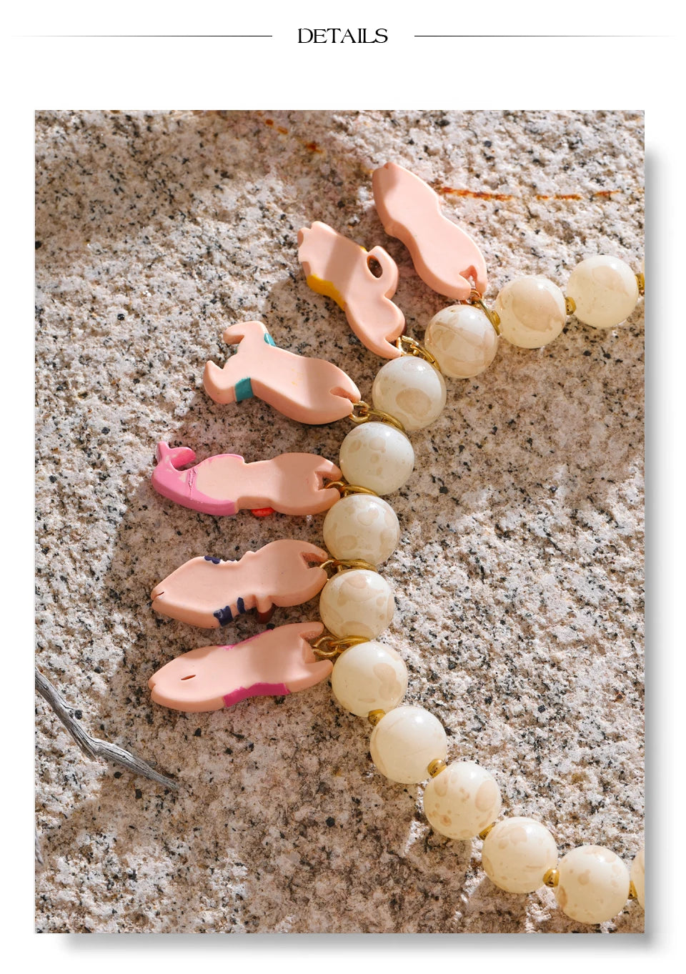 Resin glass natural stone necklace in gold-plated stainless steel with natural stone and resin.