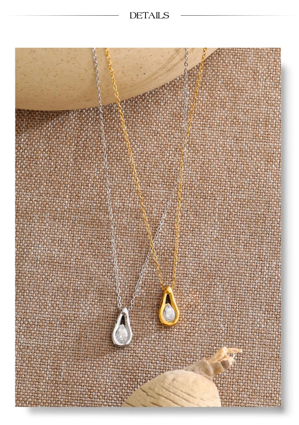 Cubic zirconia geometric necklace in gold-plated stainless steel with cubic zirconia.