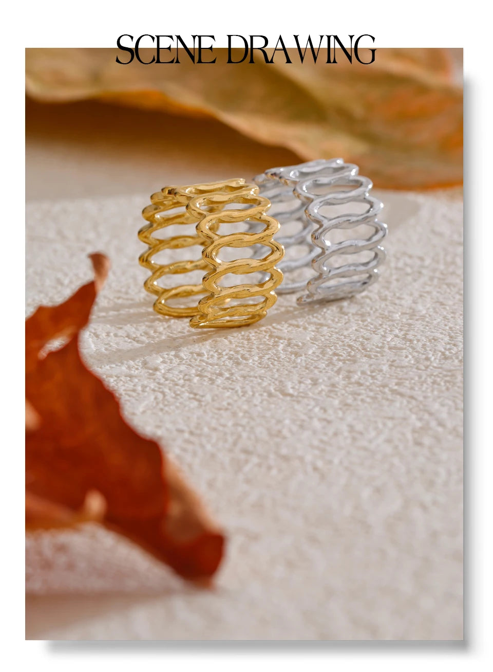 Geometric ring in gold-plated stainless steel.