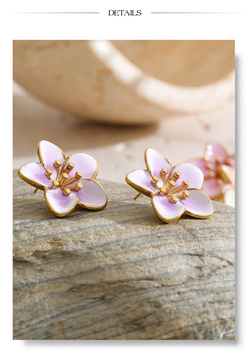 Enamel flower multi-color earrings in gold-plated stainless steel with enamel.