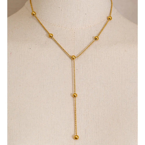 Beaded geometric chain necklace in gold-plated stainless steel.