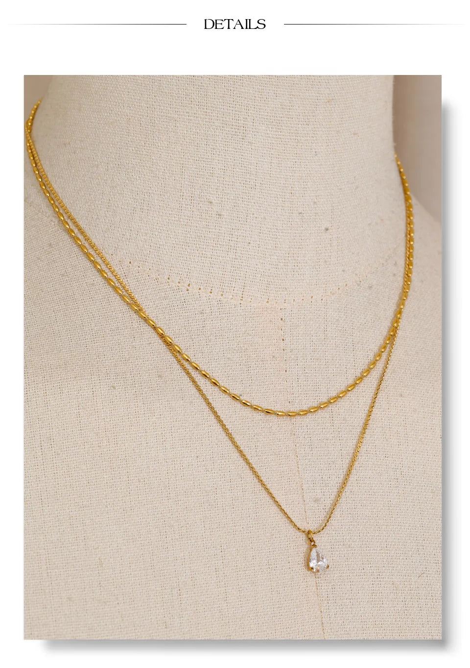 Cubic zirconia geometric layered necklace in gold-plated stainless steel with cubic zirconia.