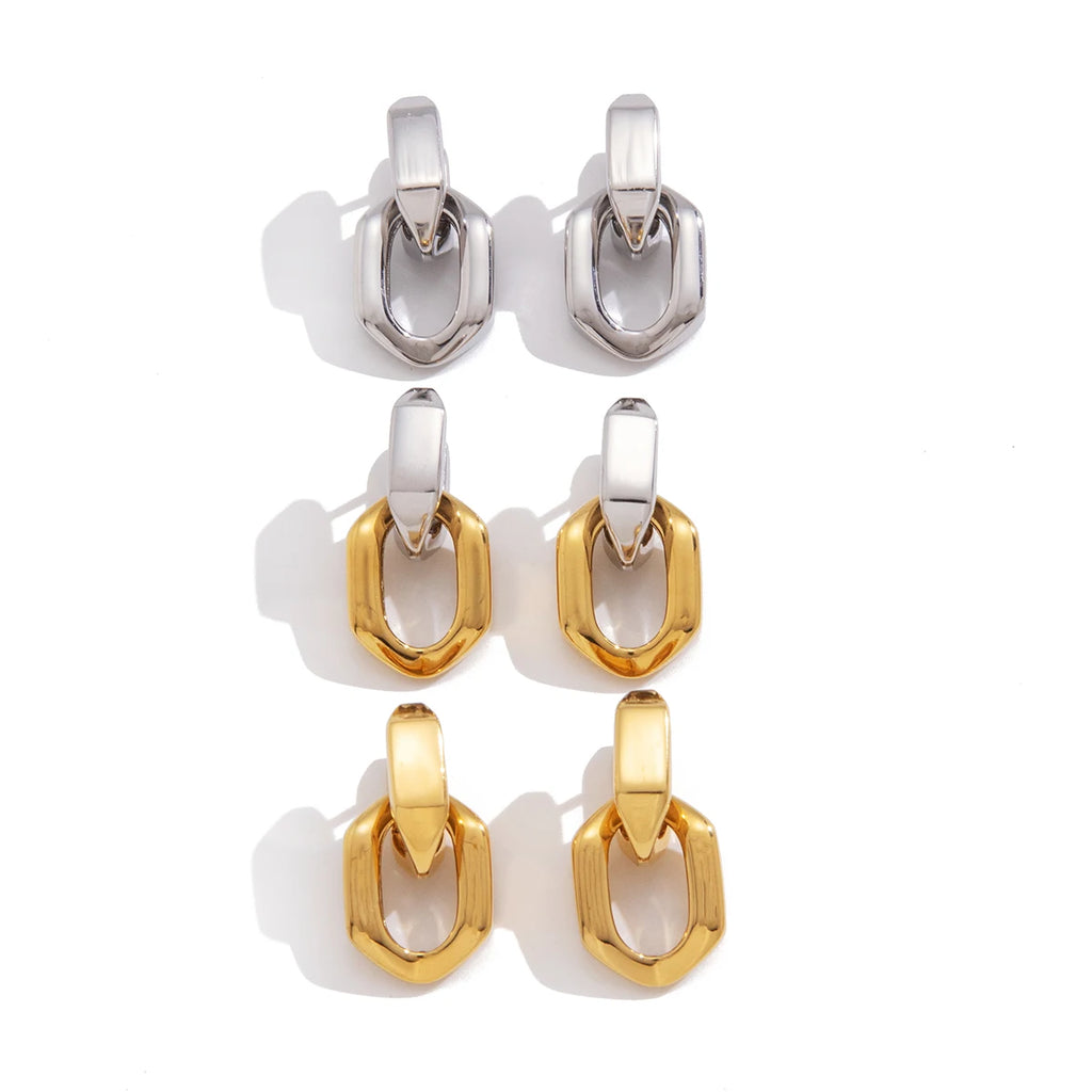 Two-Tone Pet Geometric Earrings — Stainless Steel · PS369