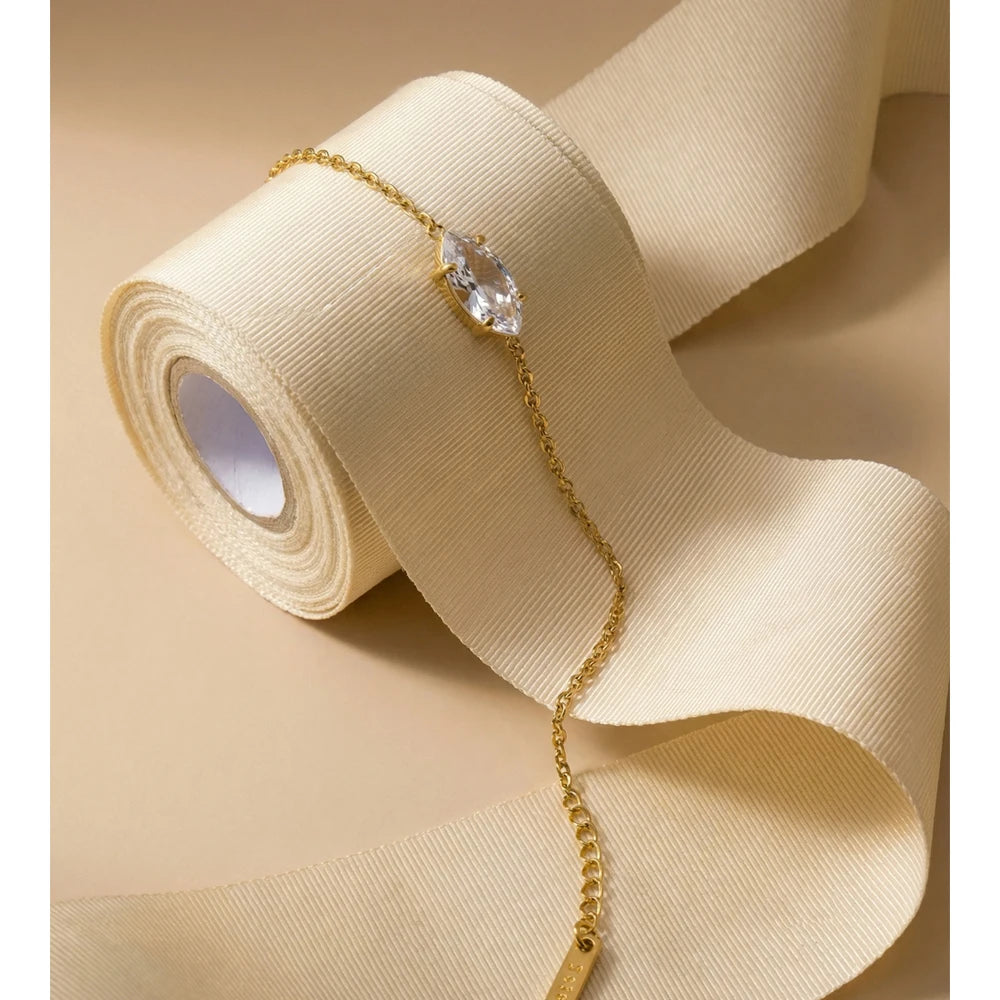 Cubic Zirconia Geometric Chain Bracelet — Gold-Plated Stainless Steel with Cubic Zirconia · PS1057