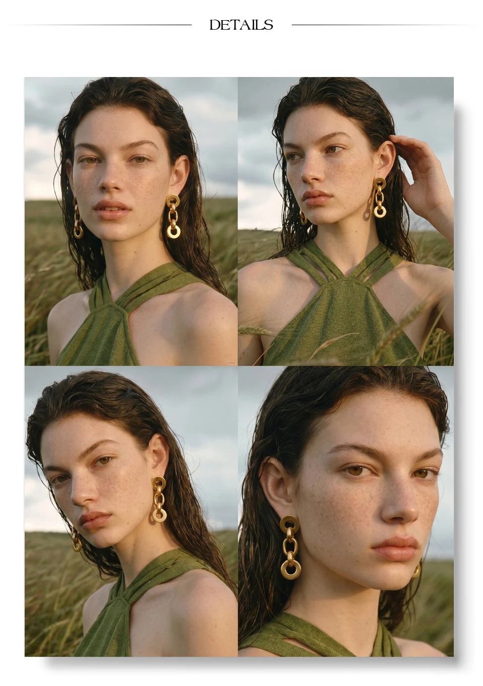 Geometric chain earrings in gold-plated stainless steel.