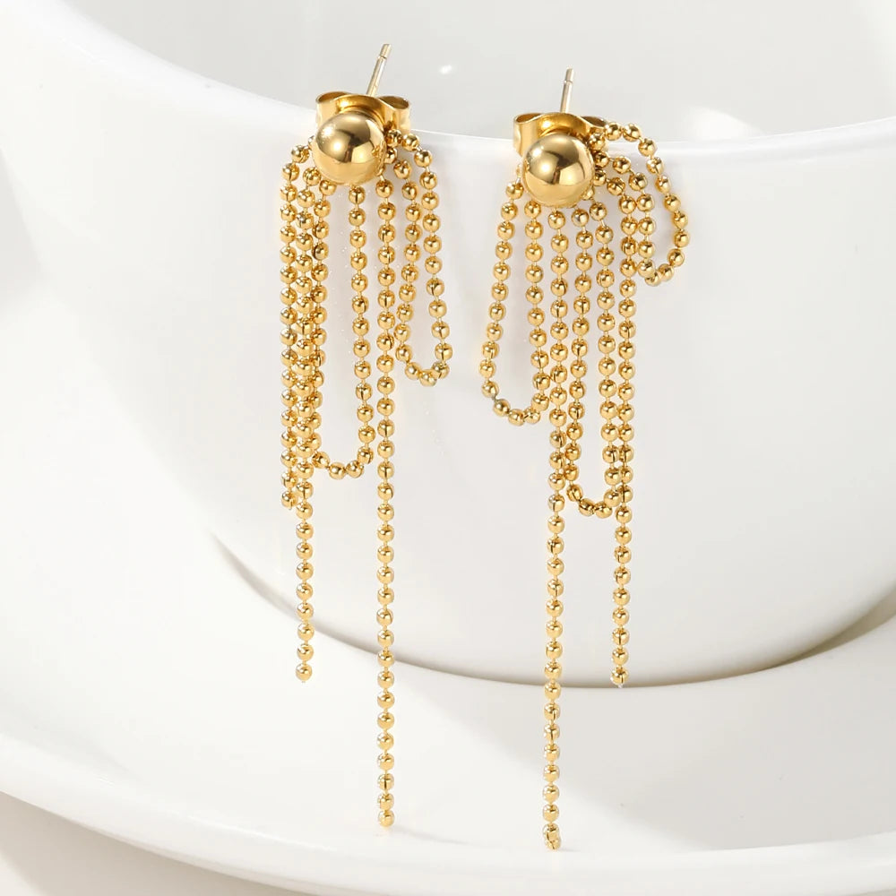 Stud Drop Tassel Earrings Metal Texture — 316L Stainless Steel · PS433