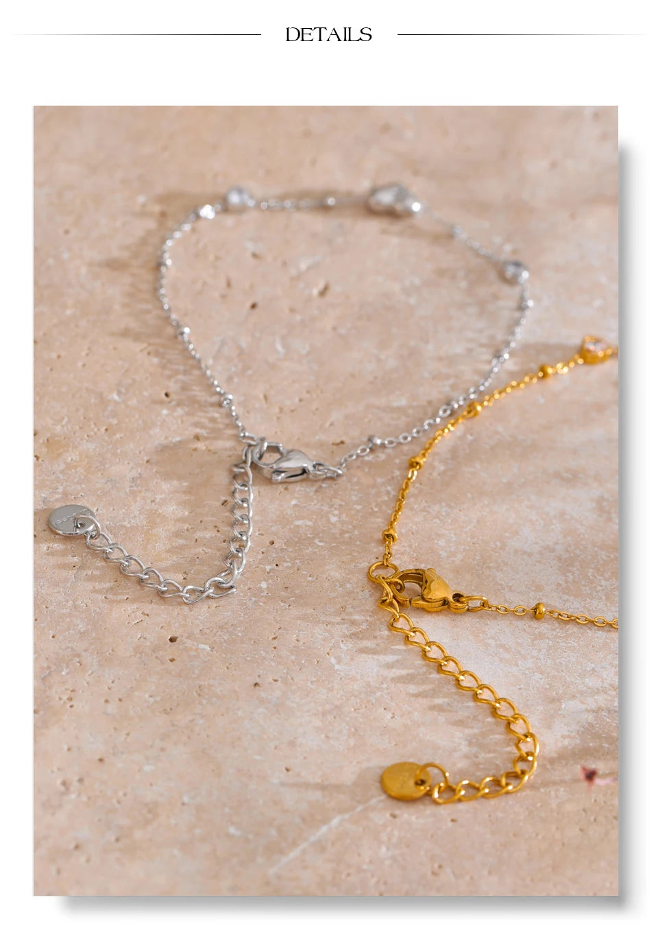 Cubic zirconia heart chain necklace in gold-plated stainless steel with cubic zirconia.