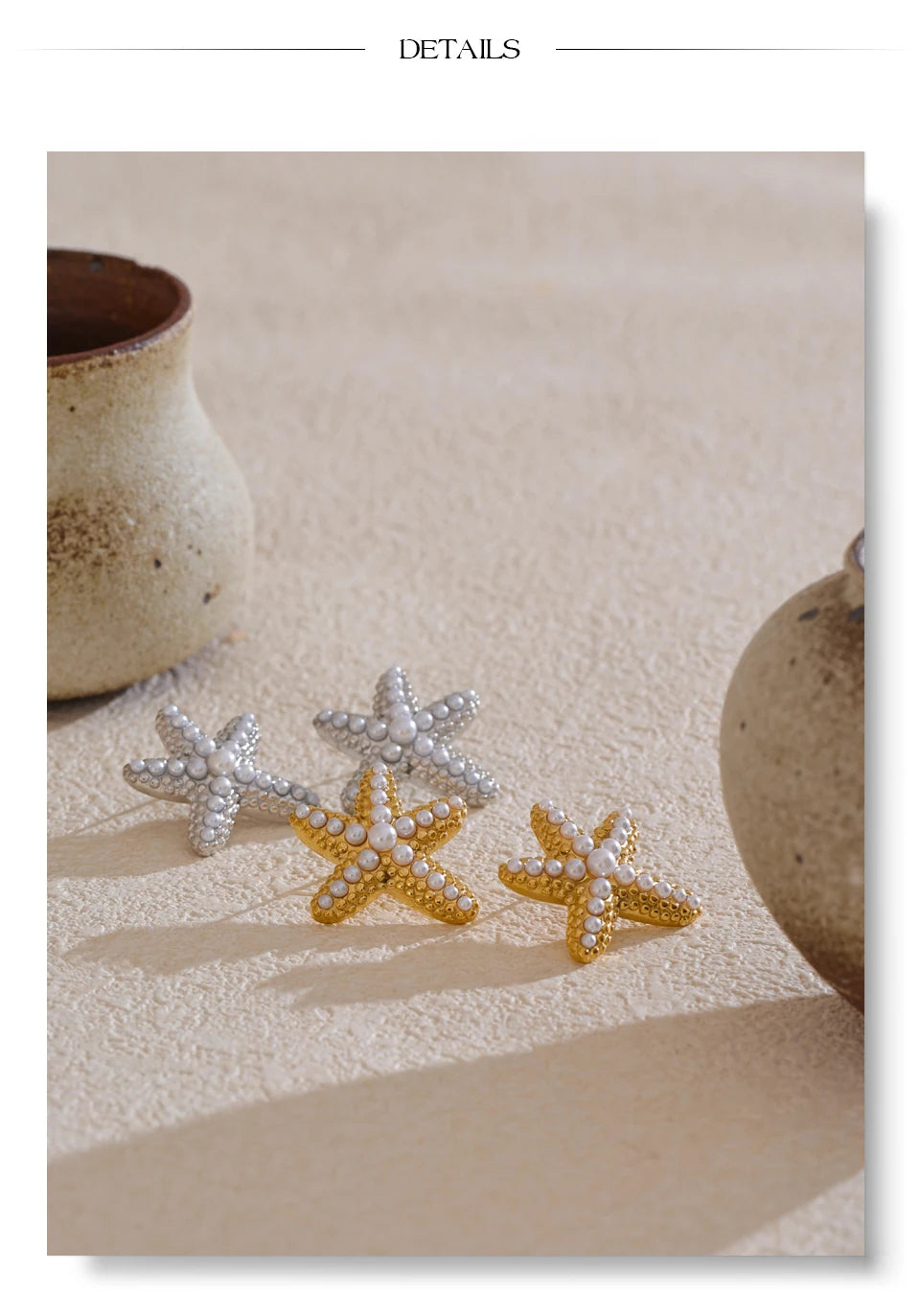 Pearl star earrings in gold-plated stainless steel with pearl.