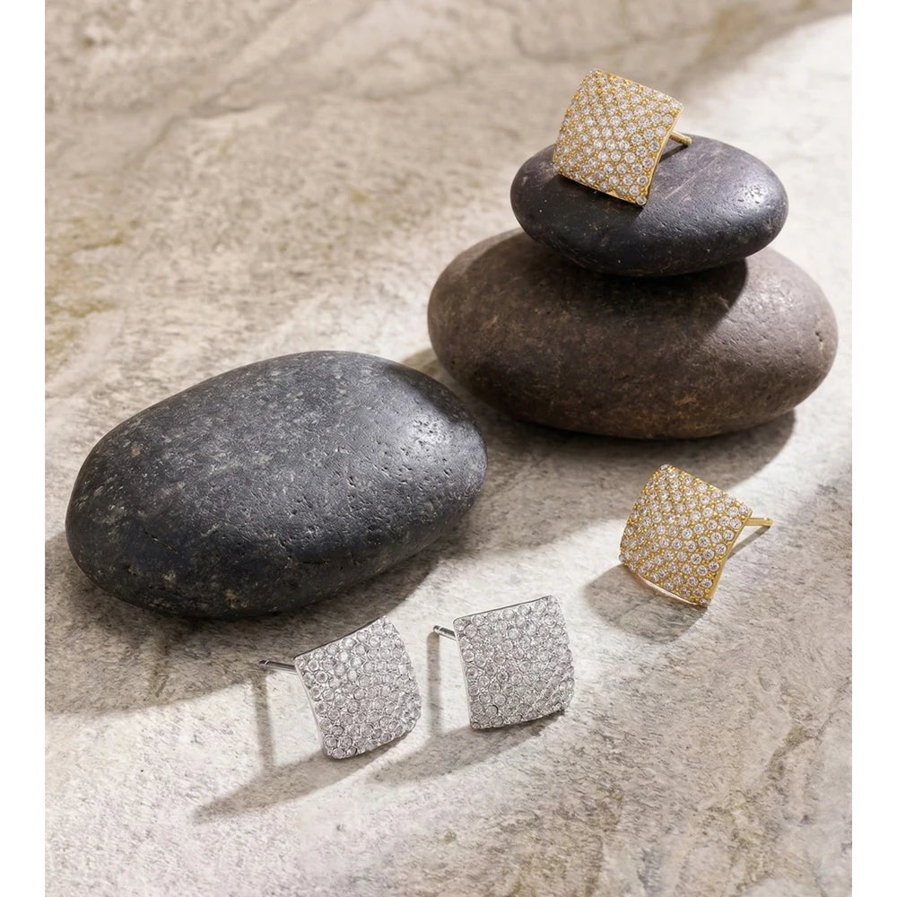 Cubic Zirconia Geometric Earrings — Gold-Plated Stainless Steel with Cubic Zirconia · PS1142