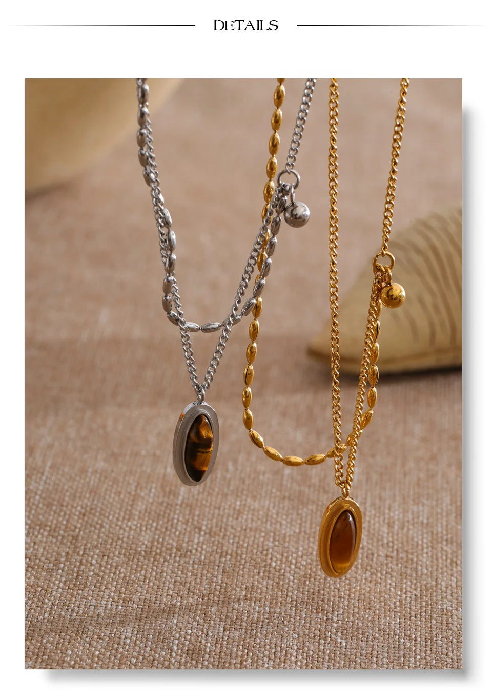 Natural stone geometric chain necklace in gold-plated stainless steel with natural stone.