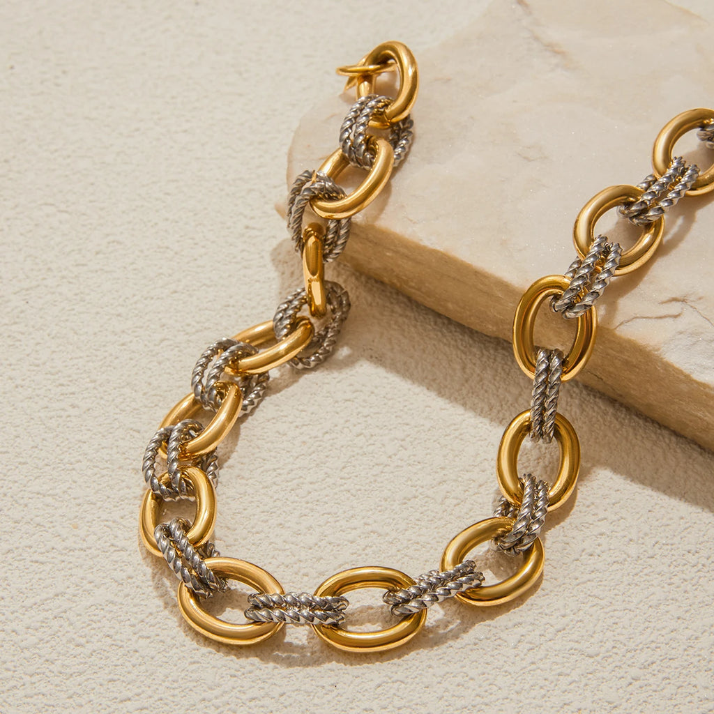Two-Tone Chunky Chain Necklace — Stainless Steel · PS176