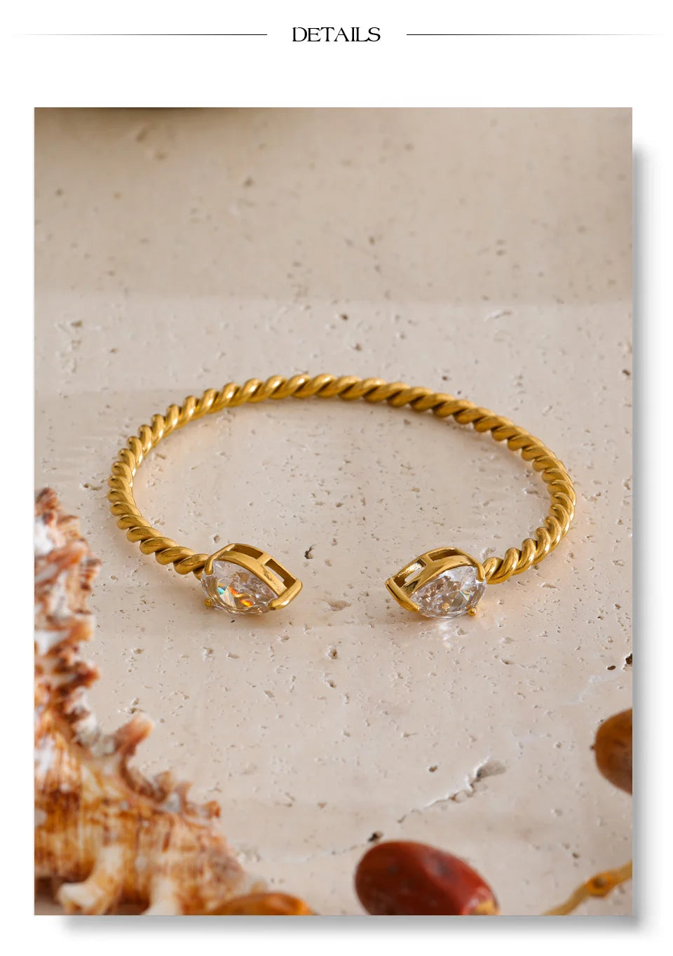 Cubic Zirconia Geometric Bracelet — Gold-Plated Stainless Steel with Cubic Zirconia · PS2182