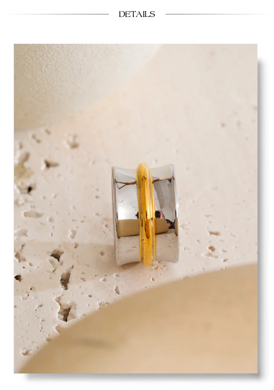 Minimalist geometric ring in 18K gold-plated stainless steel.