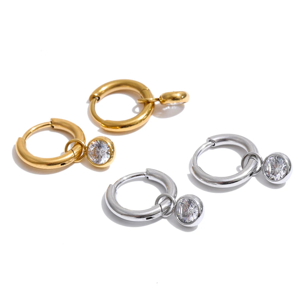 Cubic Zirconia Geometric Earrings — Gold-Plated Stainless Steel with Cubic Zirconia · PS1301