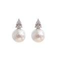 Cubic Zirconia Pearl Geometric Earrings — Gold-Plated Stainless Steel with Pearl and Cubic Zirconia · PS2093