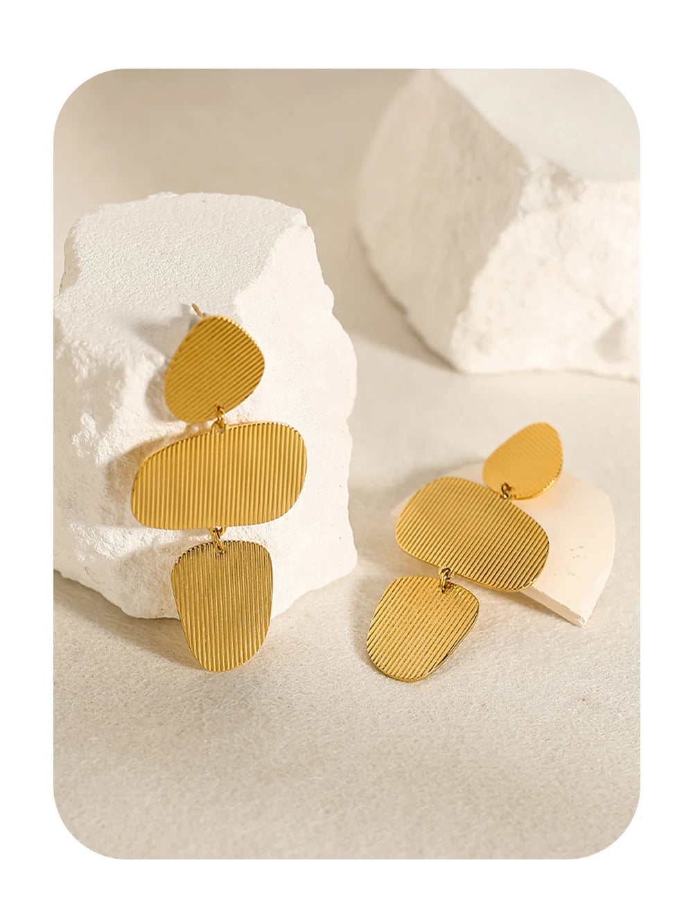 Drop Earrings Striped Metal Texture — 316L Stainless Steel · PS390