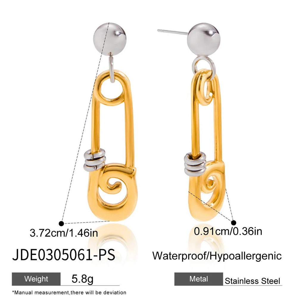 Safety Pin Pearl Earrings — Stainless Steel · PS105
