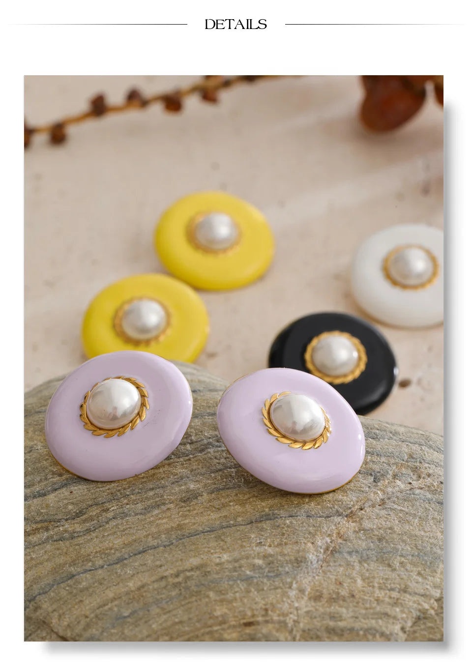 Pearl Enamel Multi-Color Earrings — Gold-Plated Stainless Steel with Pearl and Enamel · PS1521